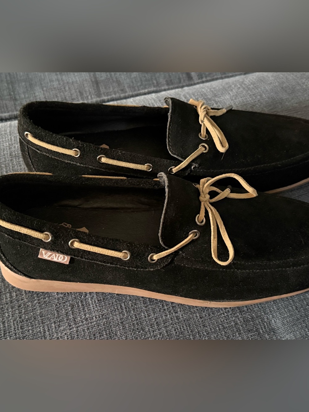 Vlado Black Suede Moccasin Loafers with Tan Laces